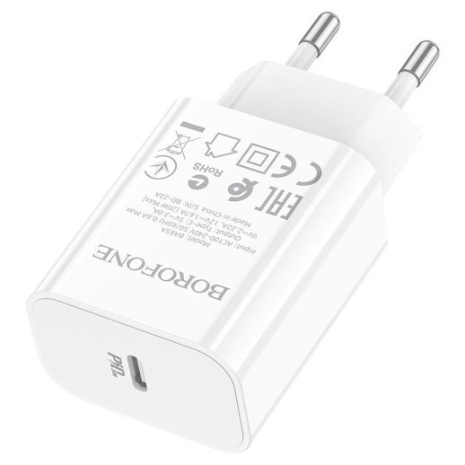 Мережевий зарядний пристрій BOROFONE BA65A Single port PD20W USB-C, білий