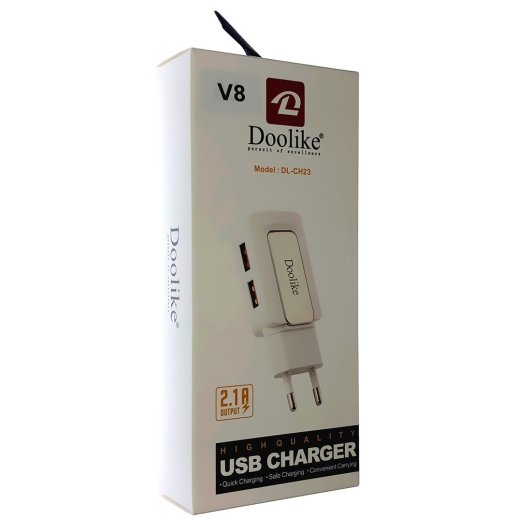 Мережевий зарядний пристрій Doolike DL-CH23 2 usb + USB кабель micro 2.1 A