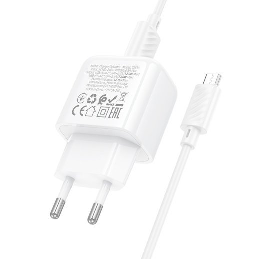 Мережевий зарядний пристрій HOCO CS51A 2USB 2.4A + кабель USB - MICRO, білий