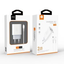 Мережевий зарядний пристрій WUW T48 2.4A + USB Type-C БІЛИЙ (48)