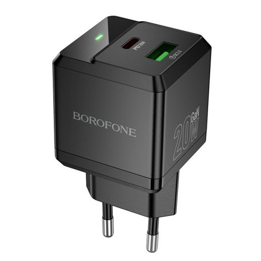 Мережевий зарядний пристрій BOROFONE BN19 Intenso PD20W + QC3.0 (USB-C + USB-A) + кабель Type-C - Type-C, EU