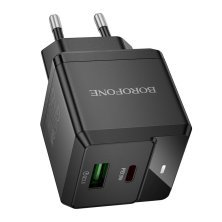 Мережевий зарядний пристрій BOROFONE BN19 Intenso PD20W + QC3.0 (USB-C + USB-A) + кабель Type-C - Type-C, EU