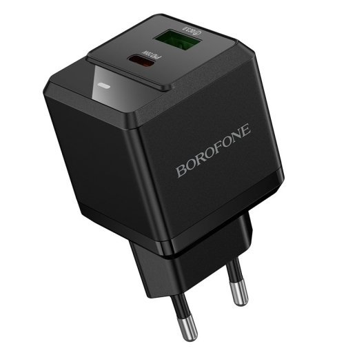 Мережевий зарядний пристрій BOROFONE BN19 Intenso PD20W + QC3.0 (USB-C + USB-A) + кабель Type-C - Type-C, EU
