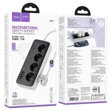 Мережевий подовжувач HOCO AC21 3*USB + Type-C + 4*Socket 3 метри, чорний