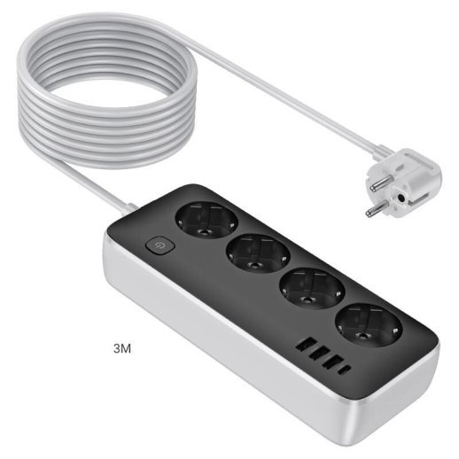 Мережевий подовжувач HOCO AC21 3*USB + Type-C + 4*Socket 3 метри, чорний