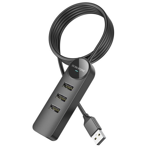 Перехідник BOROFONE DH6 Erudite USB HUB 4-в-1 100 Mbps (USB на USB 2.0*3шт. + RJ45) довжина 1,2 метри