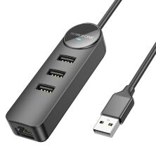Перехідник BOROFONE DH6 Erudite USB HUB 4-в-1 100 Mbps (USB на USB 2.0*3шт. + RJ45) довжина 1,2 метри