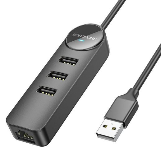 Перехідник BOROFONE DH6 Erudite USB HUB 4-в-1 100 Mbps (USB на USB 2.0*3шт. + RJ45) довжина 1,2 метри