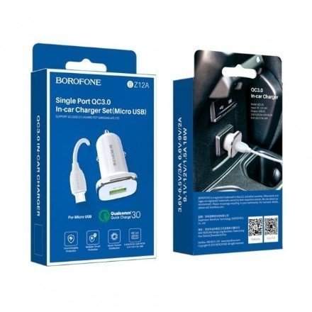 Автомобільний зарядний пристрій BOROFONE BZ12A single port QC3.0 + кабель USB - MICRO білий