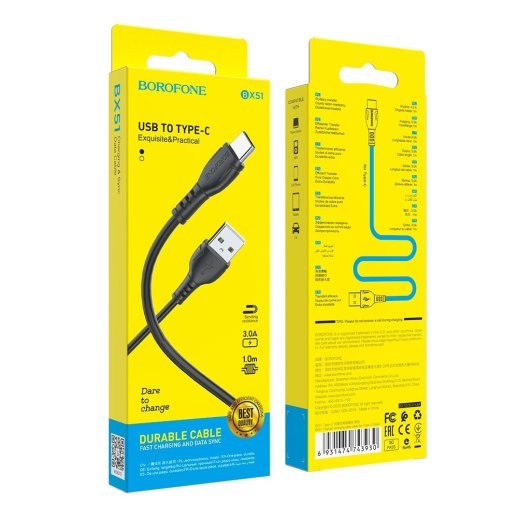 USB кабель BOROFONE BX51 Triumph charging data USB - Type-C, чорний
