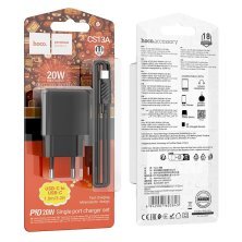Мережевий зарядний пристрій HOCO CS13A PD 20W TYPE-C + кабель TYPE-C - TYPE-C, чорний