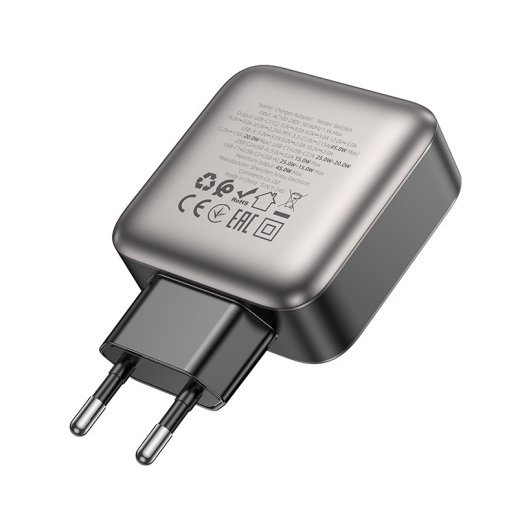 Мережевий зарядний пристрій BOROFONE BAS56A 2 TYPE-C PD 45W + USB QC3.0, чорний