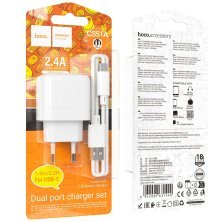 Мережевий зарядний пристрій HOCO CS51A 2USB 2.4A + кабель USB - TYPE-C, білий