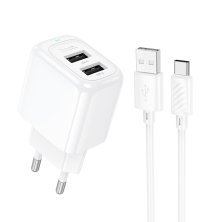 Мережевий зарядний пристрій HOCO CS51A 2USB 2.4A + кабель USB - TYPE-C, білий