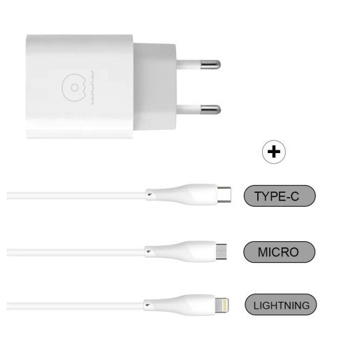 Мережевий зарядний пристрій WUW T48 2USB 2.4A + USB Micro БІЛИЙ (42)