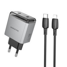 Мережевий зарядний пристрій BOROFONE BN21 Lena PD 40W (2×USB-C) + кабель Type-C - Lightning (iP), EU