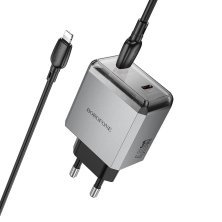 Мережевий зарядний пристрій BOROFONE BN21 Lena PD 40W (2×USB-C) + кабель Type-C - Lightning (iP), EU