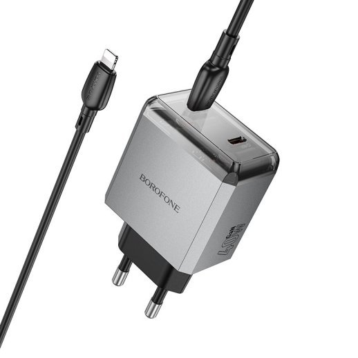 Мережевий зарядний пристрій BOROFONE BN21 Lena PD 40W (2×USB-C) + кабель Type-C - Lightning (iP), EU