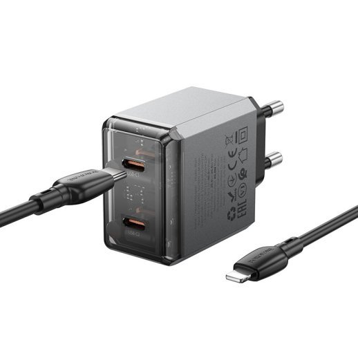 Мережевий зарядний пристрій BOROFONE BN21 Lena PD 40W (2×USB-C) + кабель Type-C - Lightning (iP), EU