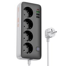 Мережевий подовжувач HOCO AC22 PD 20W (3×USB / 1×Type-C / 4×Socket), 1,5 м, чорний
