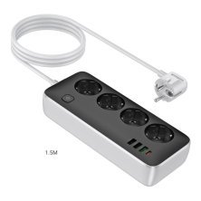 Мережевий подовжувач HOCO AC22 PD 20W (3×USB / 1×Type-C / 4×Socket), 1,5 м, чорний