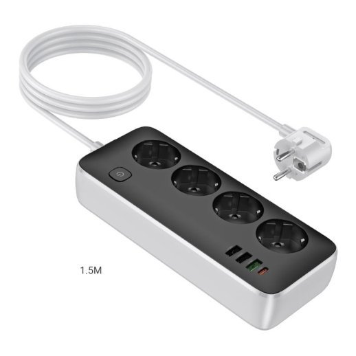 Мережевий подовжувач HOCO AC22 PD 20W (3×USB / 1×Type-C / 4×Socket), 1,5 м, чорний