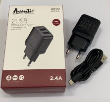 Мережевий Зарядний Пристрій Avantis A829 2USB Type-C Чорний