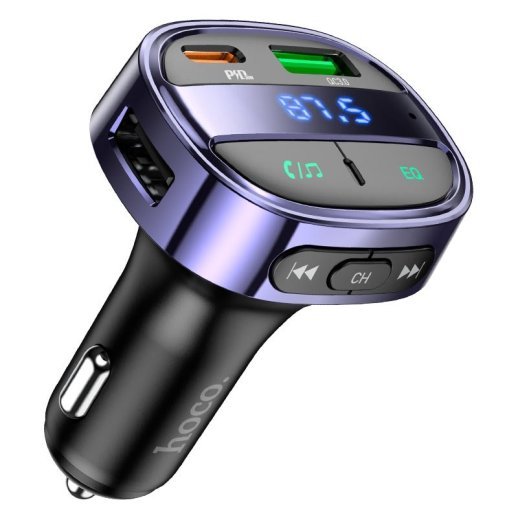 FM трансмітер HOCO E70 Bluetooth з швидкою зарядкою USB-C PD 30W + 1USB QC3.0 18W + 1USB FLASH з гучним зв'язком, magic night