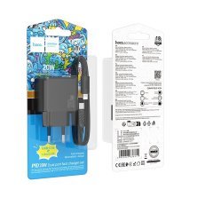 Мережевий зарядний пристрій HOCO CS16A Wish PD 20W TWO-WAY Type-C / Lighning + кабель TYPE-C - Lightning, чорний