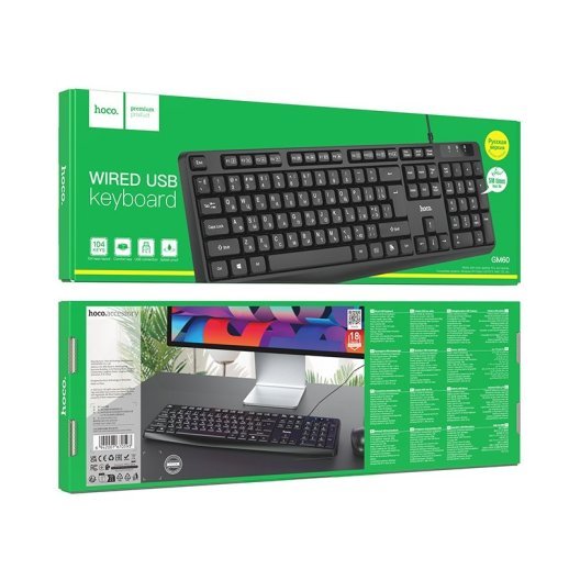 Клавіатура HOCO GM60 дротова USB для ПК та ноутбука, чорна