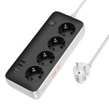 Мережевий подовжувач HOCO AC22 PD 20W (3×USB / 1×Type-C / 4×Socket), 3 м, чорний