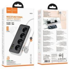 Мережевий подовжувач HOCO AC22 PD 20W (3×USB / 1×Type-C / 4×Socket), 3 м, чорний