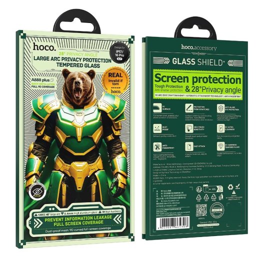 Скло для телефону HOCO A777 Plus Bear Shield anti-spy APPLE iPhone 16 PRO | iPhone 17 6.3"