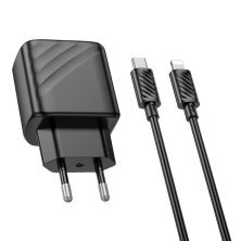 Мережевий зарядний пристрій HOCO CS23A TYPE-C PD 30W + USB QC 3.0 + КАБЕЛЬ TYPE-C - LIGHTNING, чорний