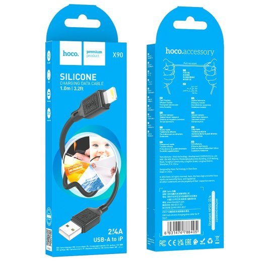 USB кабель HOCO X90 silicone USB - Lightning 1 MЕТР, ЧОРНИЙ