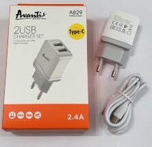 Мережевий Зарядний Пристрій Avantis A829 2USB Type-C White