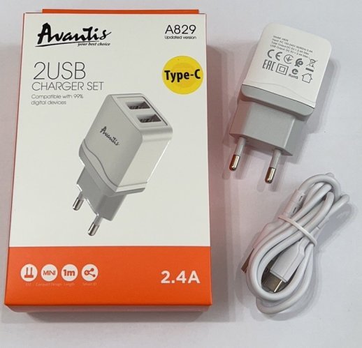 Мережевий Зарядний Пристрій Avantis A829 2USB Type-C White