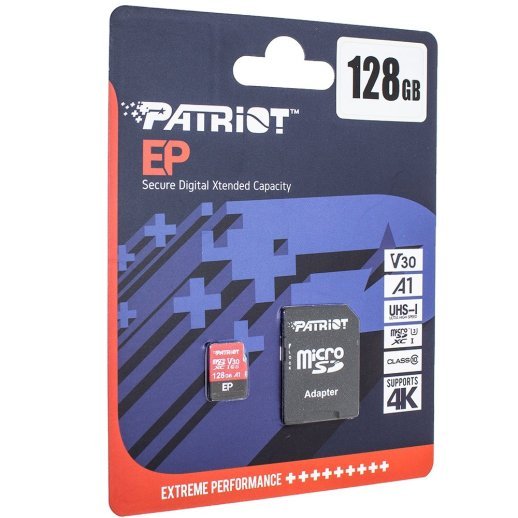 microSDXC (UHS-1 U3) Patriot EP Series 128Gb class 10 V30 (R-100MB/s, W-80MB/s) (adapter SD)