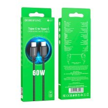 USB-C кабель BOROFONE BX87 Sharp 60W плетений нейлон Type-C to Type-C, чорний