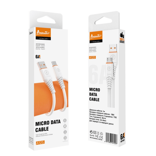 USB Cable Avantis A125 Fast Charging 6A Micro White