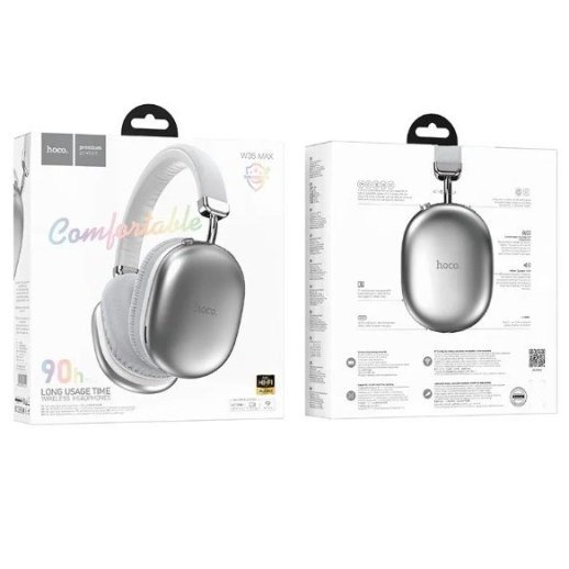 Бездротові повнорозмірні навушники HOCO W35 Max Auspicious Bluetooth 5.3 / AUX / TF / 90 годин, сріблястий