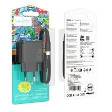 Мережевий зарядний пристрій HOCO CS17A Wish 22.5W USB + кабель USB - TYPE-C, чорний