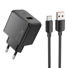 Мережевий зарядний пристрій HOCO CS17A Wish 22.5W USB + кабель USB - TYPE-C, чорний