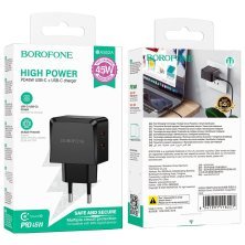 Мережевий зарядний пристрій BOROFONE BAS62A 2 TYPE-C PD 45W, чорний