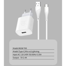 Мережевий зарядний пристрій WUW T49 2.4A + USB Micro БІЛИЙ (42)