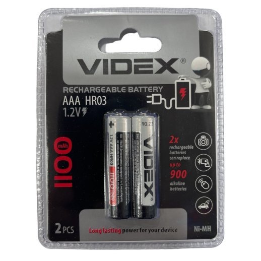 Акумулятор AAA VIDEX 1100 HR03 1100mAh RECHARGEABLE БЛИСТЕР 2 ШТ.