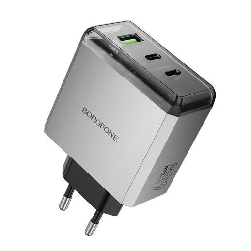 Мережевий зарядний пристрій BOROFONE BN22 Lena PD 65W (2×USB-C + USB-A) + кабель Type-C - Type-C, EU