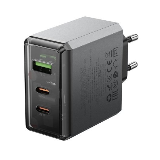 Мережевий зарядний пристрій BOROFONE BN22 Lena PD 65W (2×USB-C + USB-A) + кабель Type-C - Type-C, EU