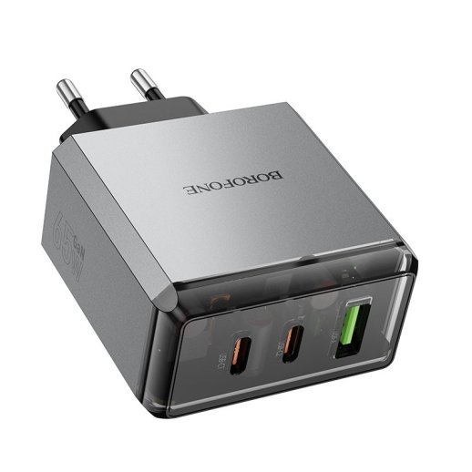 Мережевий зарядний пристрій BOROFONE BN22 Lena PD 65W (2×USB-C + USB-A) + кабель Type-C - Type-C, EU