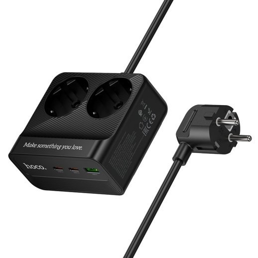Сетевой удлинитель Hoco AC27 PD30W (1USB/2Type-C/2xSocket) 2м (черный)
